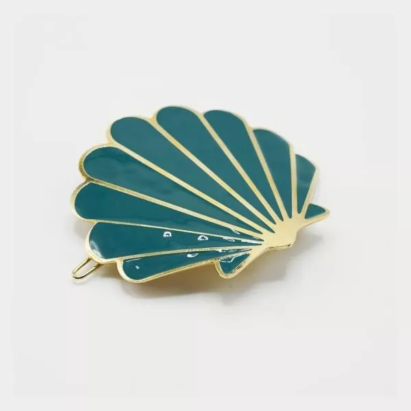 GYPSO I Large enamelled hair clip - Jacqueline - Doré - Bleu Canard