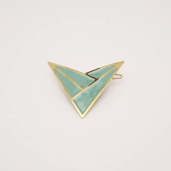 GYPSO I Enamelled geometric triangle hair clip - Zoe - Gold - Sage Green